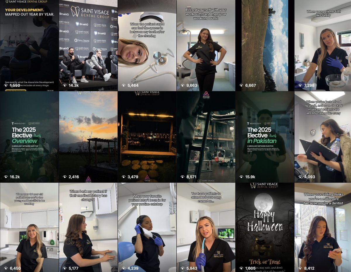 Saint Visage Dental Group Instagram reels grid with view counts