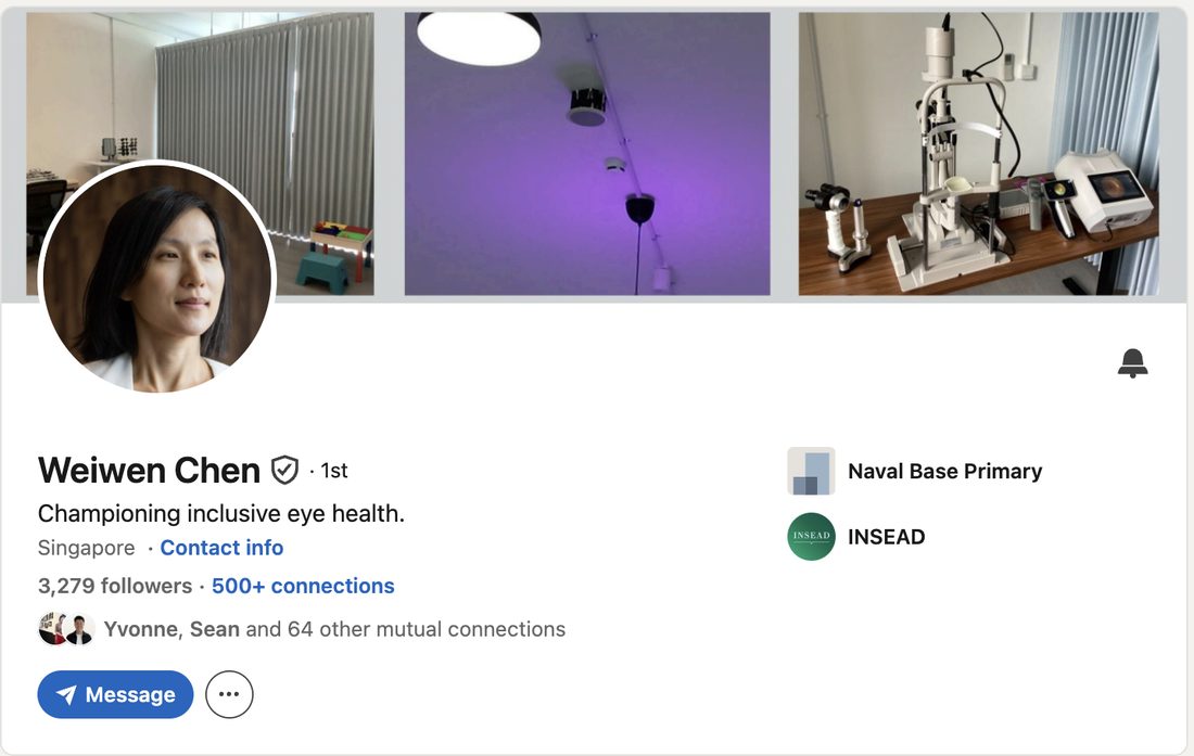 WeiWen Chen's LinkedIn profile before the revamp, with a short headline and photo banner