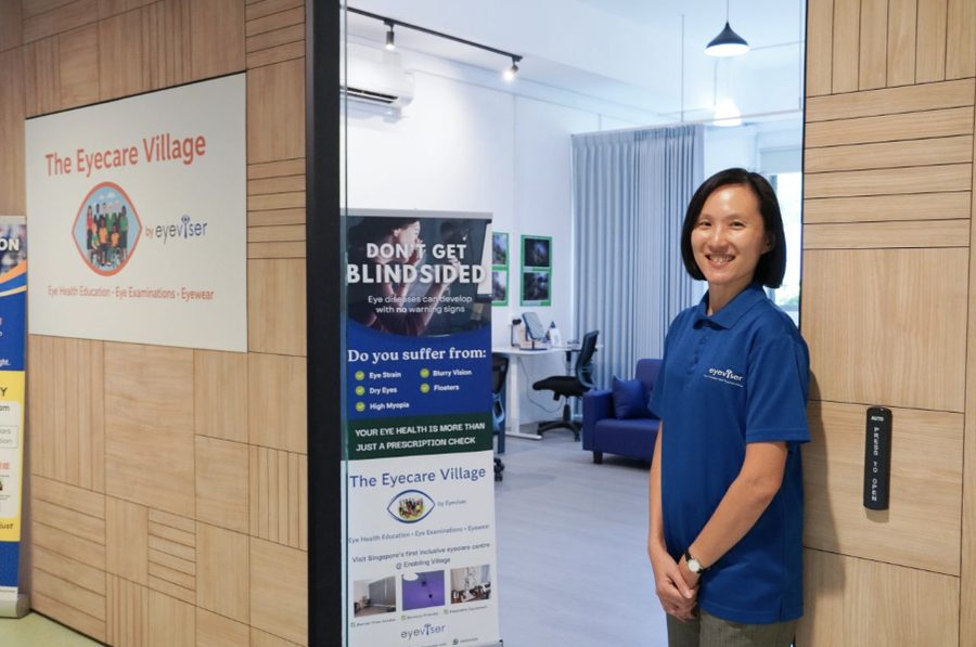 Founder WeiWen Chen at the entrance of The Eyecare Village