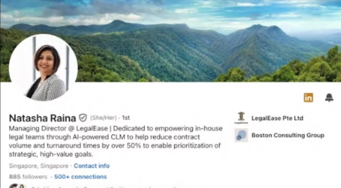 Natasha Raina's LinkedIn profile before, with a landscape banner and a product-led headline